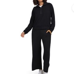 Chaps sweatsuit black quarter zip sweatshirt and wide leg pants size Large New